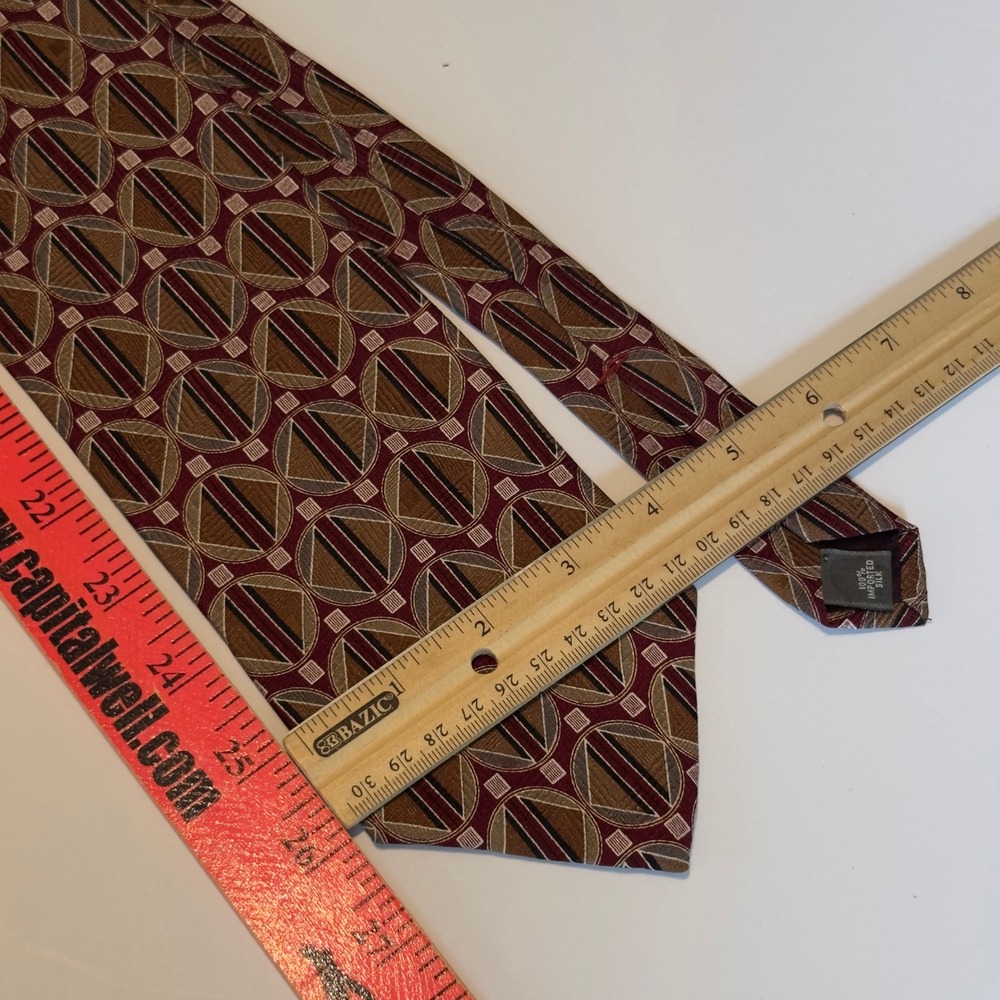 Zylos George Machado Tie Burgundy Brown Geometric Silk Vintage Necktie 55x3.75" - Picture 4 of 5